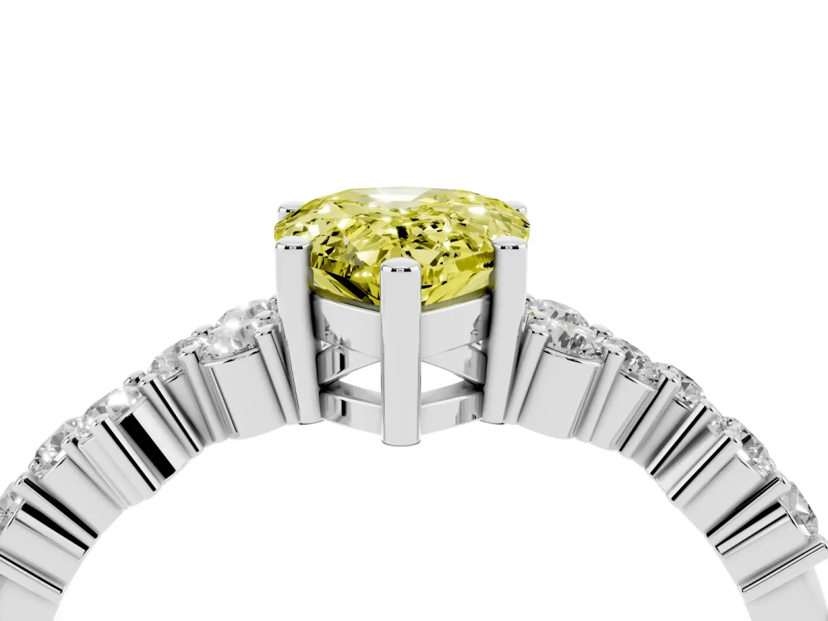 Fancy Yellow Pear Cut Diamond Scattered Round Accent Ring with Prong Setting White gold
