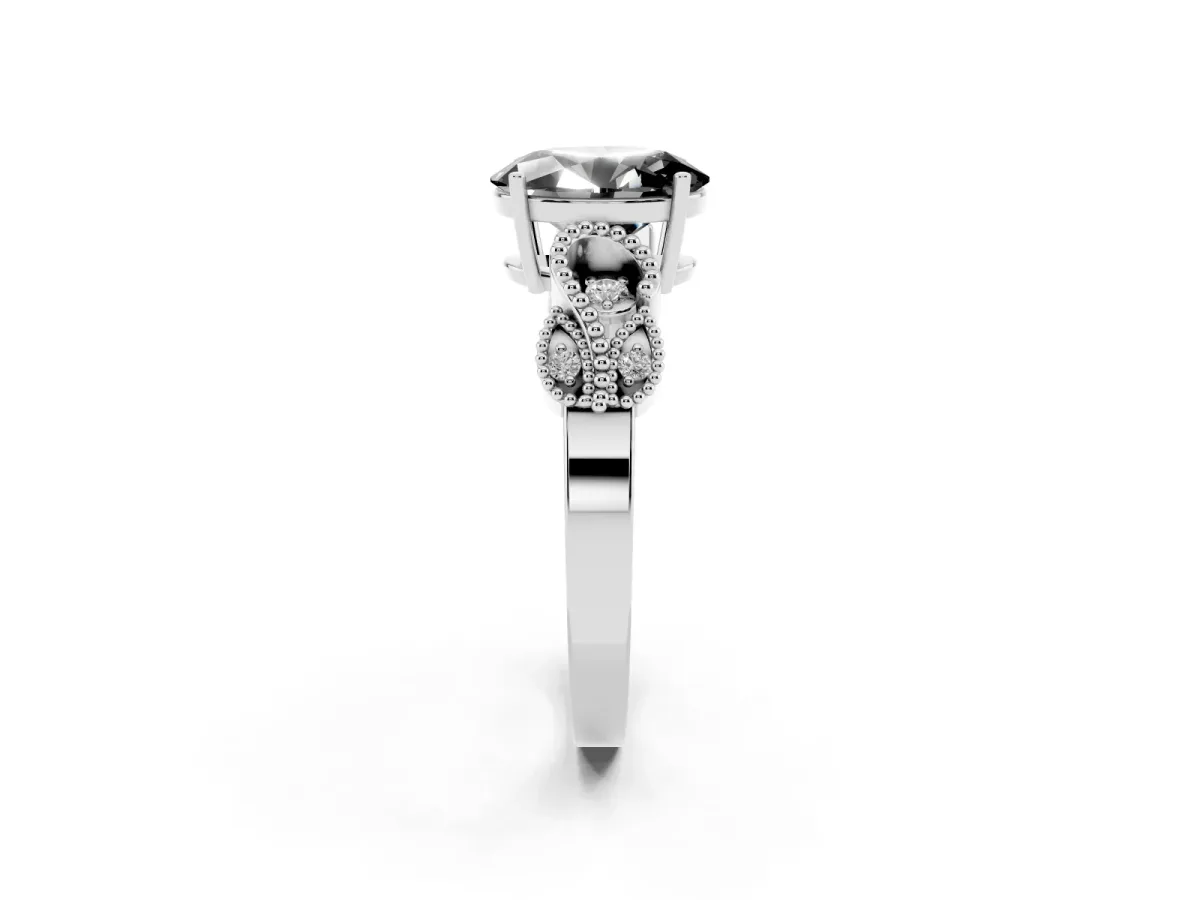 Fancy Black Oval Cut Solitaire Milgrain Leaf Band with Prong Setting Silver
