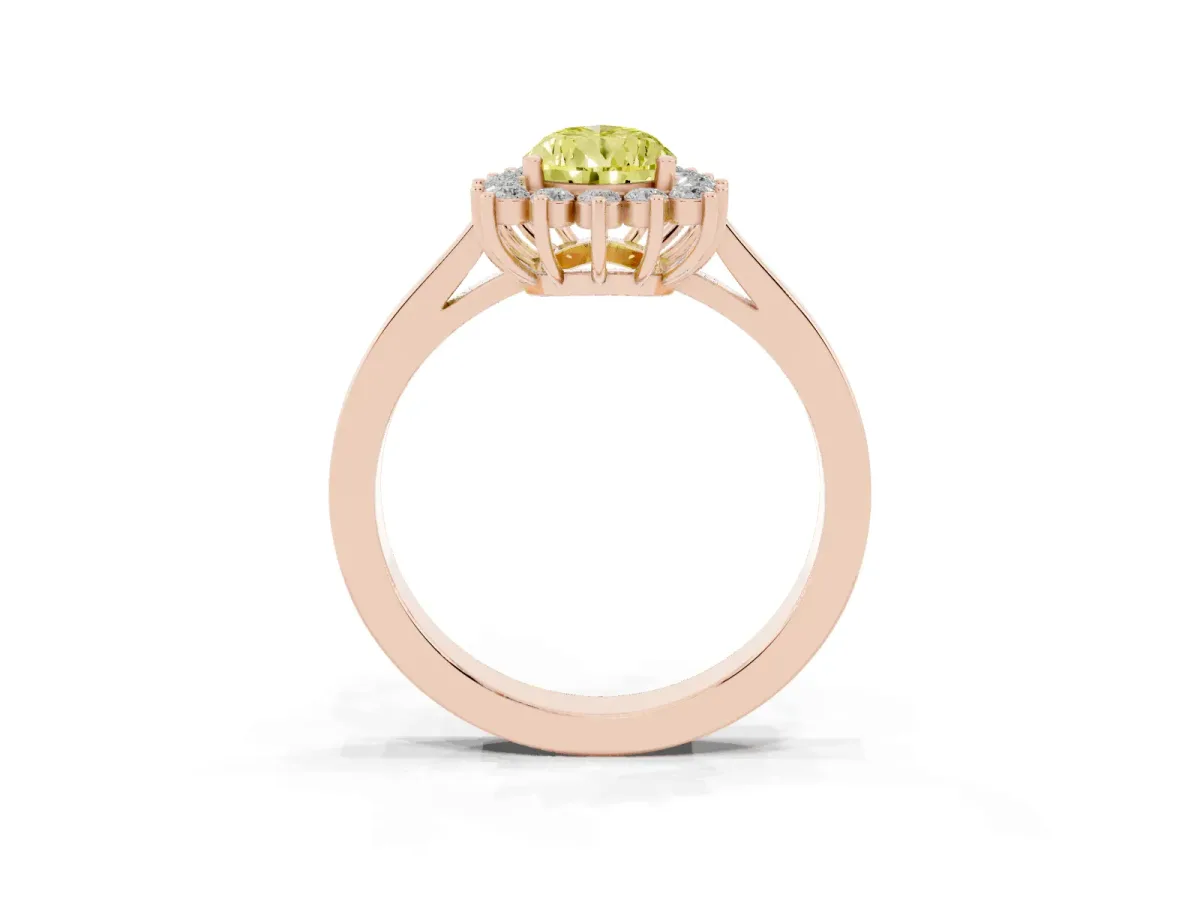 Fancy Yellow Pear Cut Cut Diamond Halo Ring with Round Brilliant Halo and Solitaire Band Rose gold