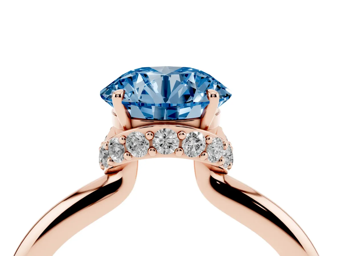 Fancy Blue Round Cut Brilliant Solitaire Engagement Ring with Six-Prong Setting and Classic Band Rose gold