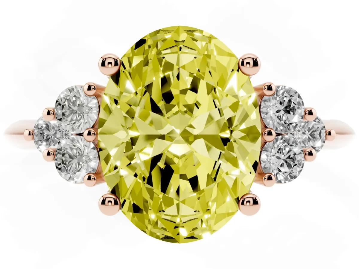 Fancy Yellow Oval Cut Cut Diamond Cluster Ring with Solitaire Band and Four-Prong Setting Rose gold
