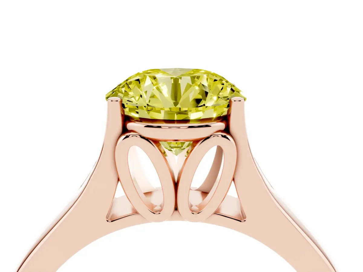 Fancy Yellow Round Cut Solitaire Diamond Ring with Cathedral Band and Four-Prong Setting Rose gold