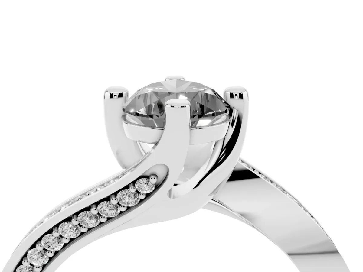Fancy Black Pear Cut Solitaire Diamond Twist Band with Pavé Setting and Four-Prong Setting Silver