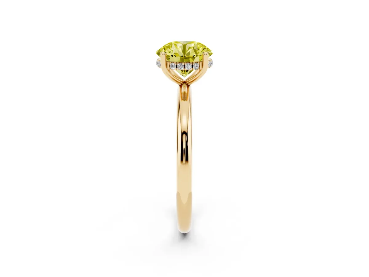 Fancy Yellow Round Cut Cut Solitaire Engagement Ring with Four-Prong Setting and Classic Band Yellow gold