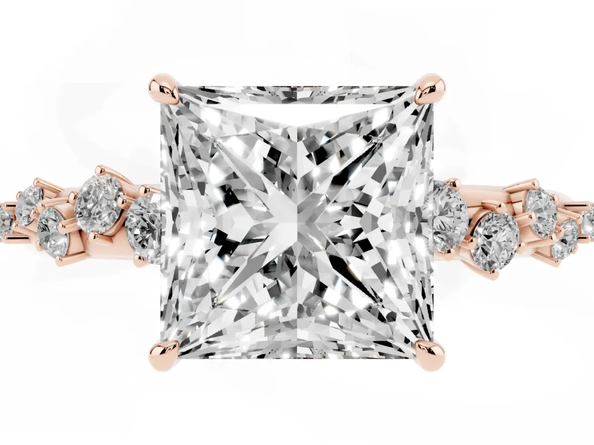 Princess Cut Diamond Cluster Prong-Set Solitaire Ring Rose gold