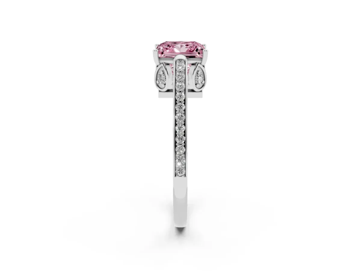 Fancy Pink Princess Cut Cut Cathedral Pave Diamond Engagement Ring with Six-Prong Setting Silver