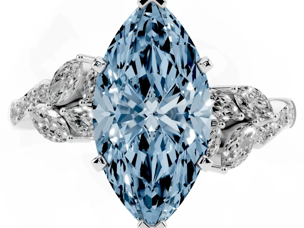 Fancy Blue Marquise Cut Solitaire Marquise Twist Band with Six-Prong Setting Silver