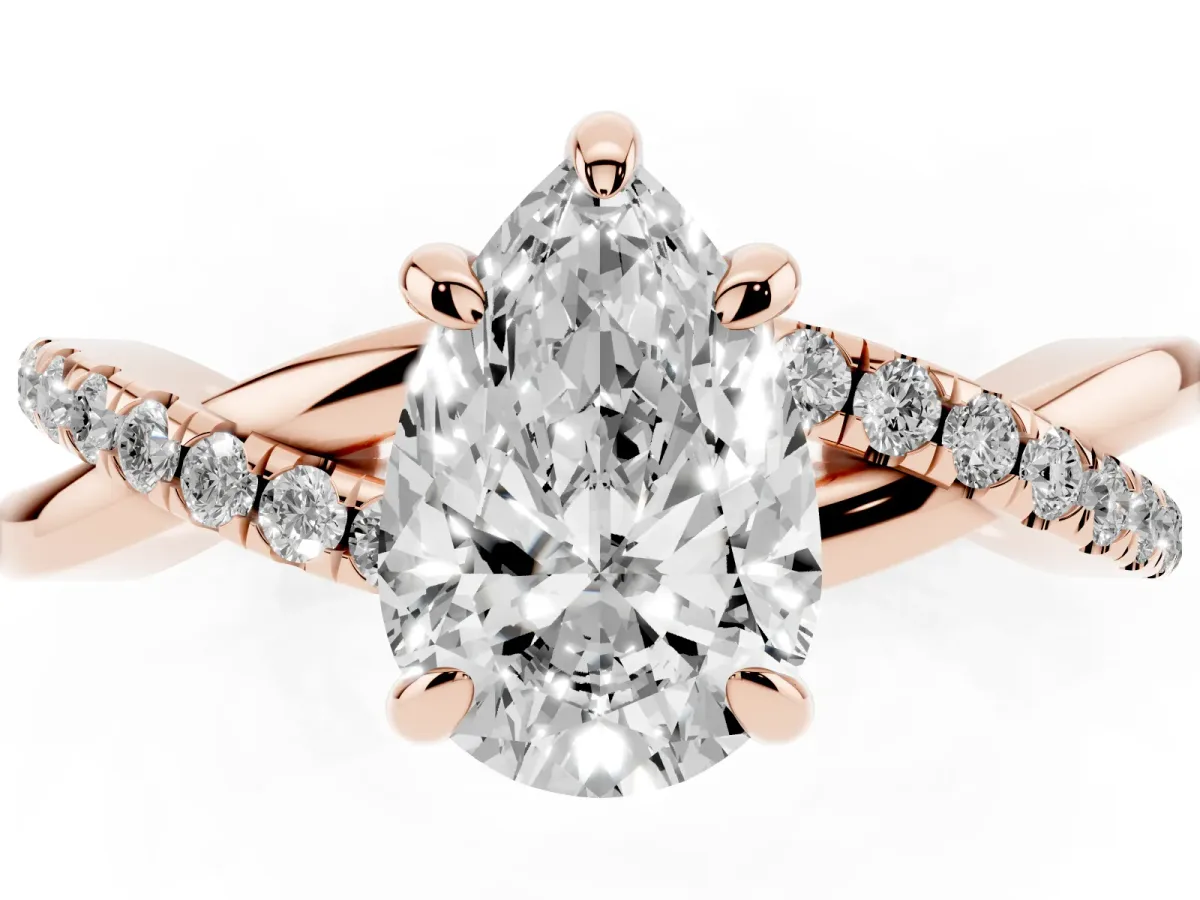 Pear Cut Cut Diamond Twist Band Solitaire with Prong Setting Rose gold