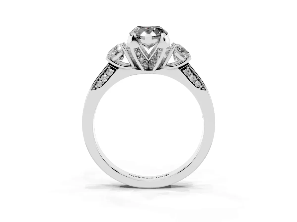 Fancy Black Pear Cut Brilliant Three-Stone Diamond Ring with Pavé Band and Four-Prong Setting Platinum