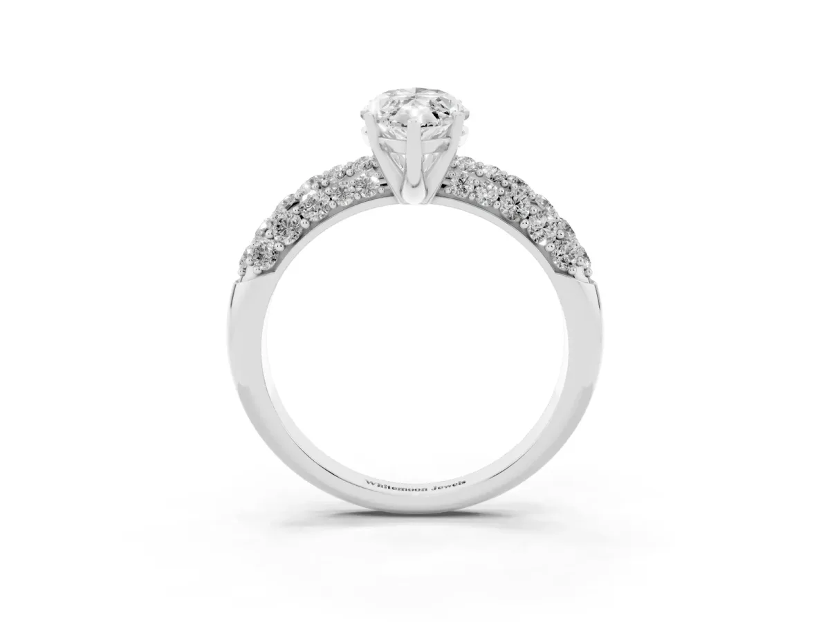 Marquise Cut Diamond Pavé Band Solitaire Ring with Four-Prong Setting Platinum