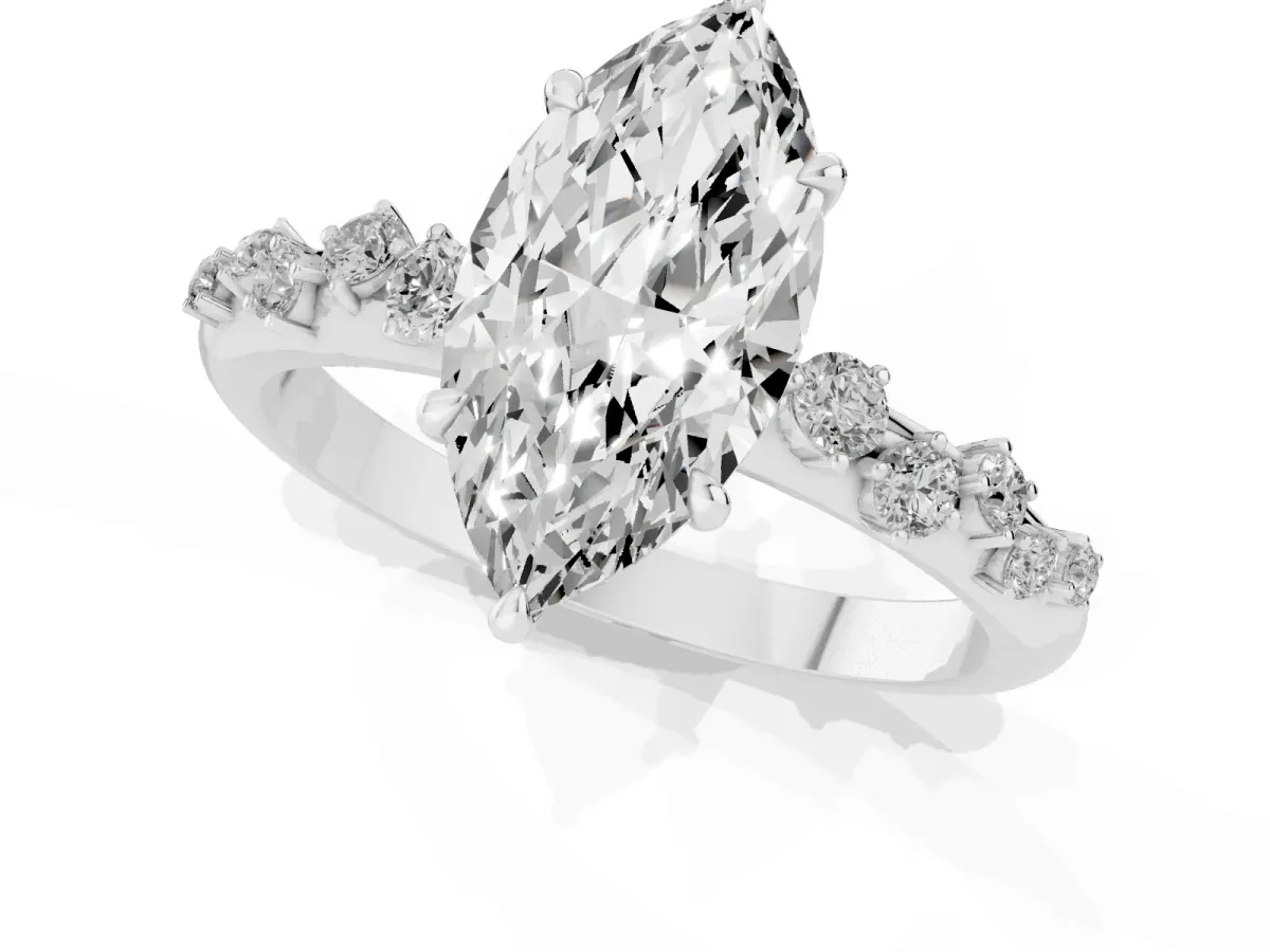 Marquise Cut Diamond Cluster Prong-Set Solitaire Ring Silver