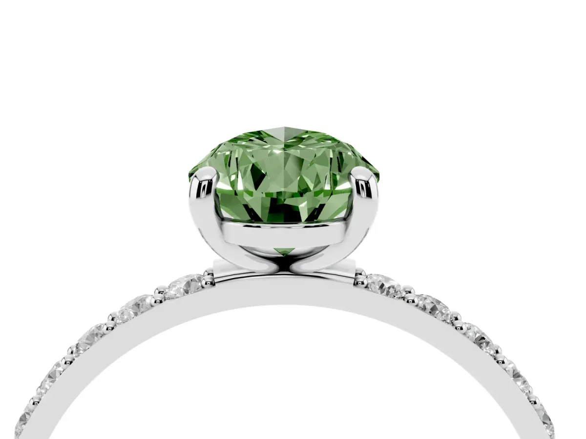 Fancy Green Pear Cut Diamond Solitaire Ring with Round Pavé Band and Prong Setting Platinum