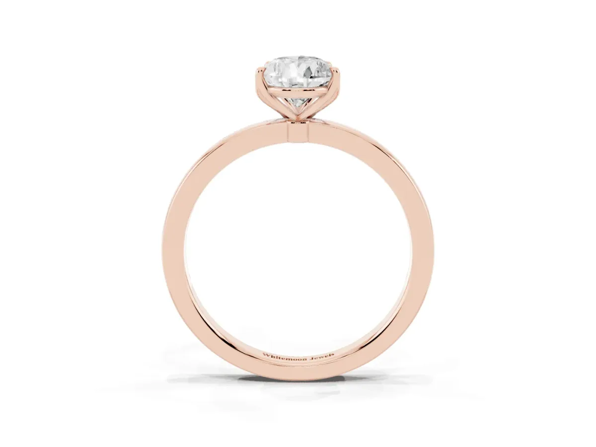 Pear Cut Diamond Solitaire Ring with Thin Band and Prong Setting Rose gold