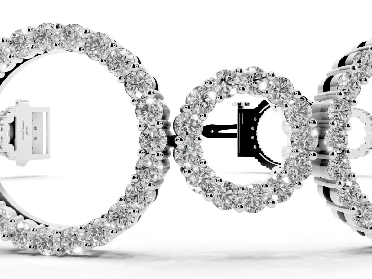 Round Cut Diamond Halo Circle Link Bracelet with Pave Setting White gold