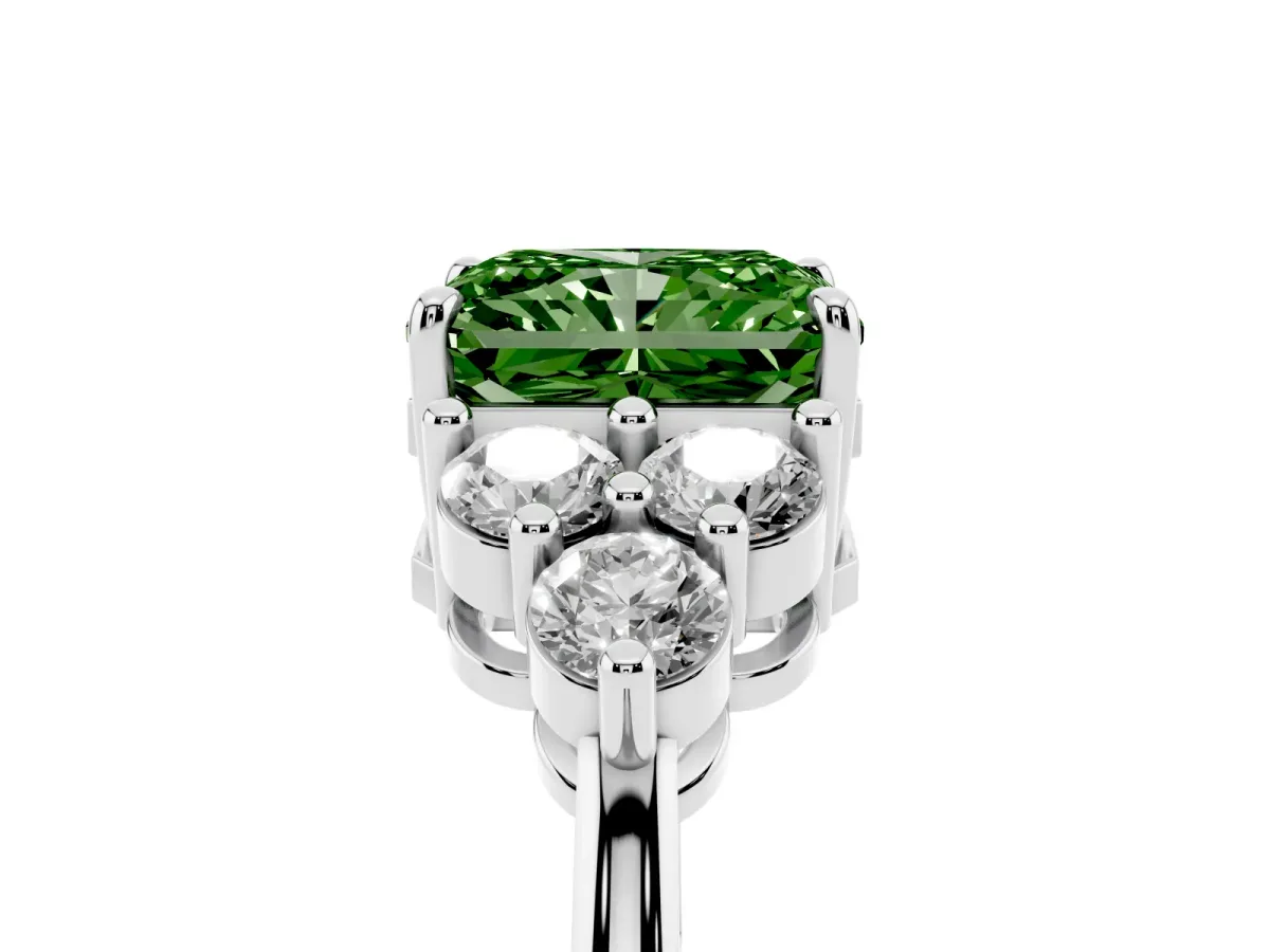 Fancy Green Radiant Cut Brilliant Diamond Cluster Accent Solitaire Ring with Prong Setting Platinum
