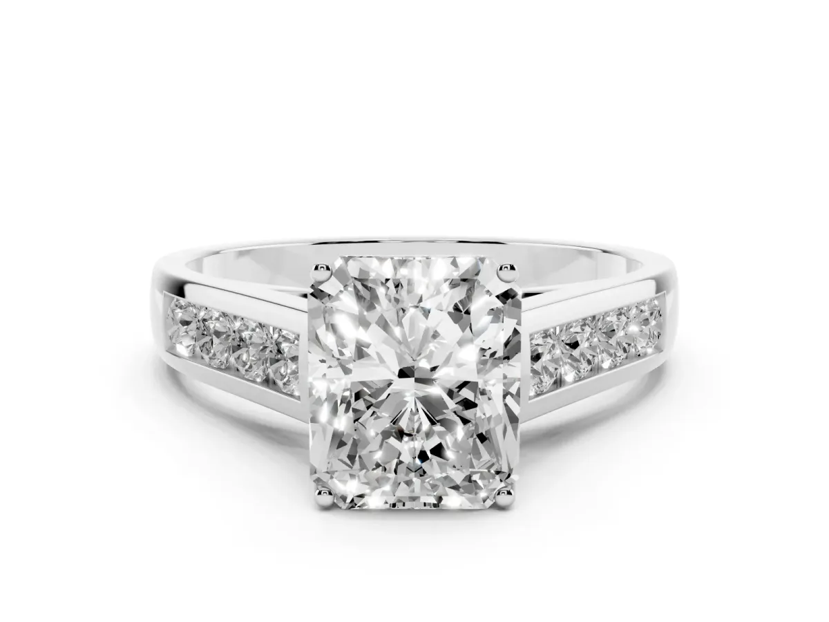 Radiant Cut Brilliant Channel-Set Solitaire Ring with Four-Prong Setting Silver