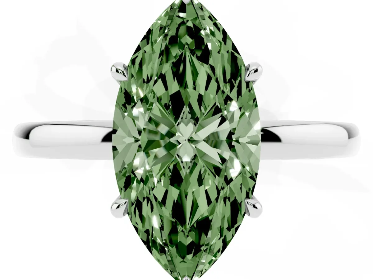 Fancy Green Marquise Cut Solitaire Engagement Ring with Cathedral Band and Four-Prong Setting Platinum