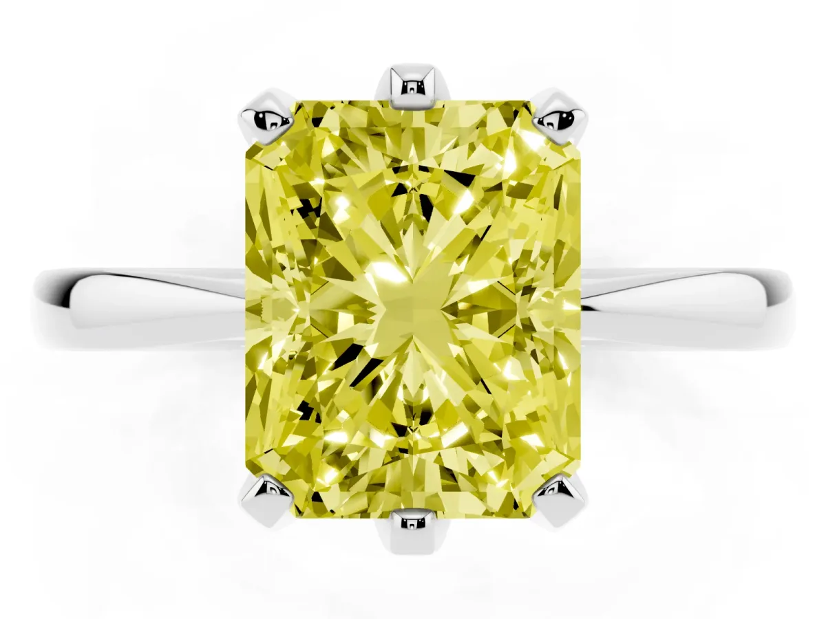 Fancy Yellow Radiant Cut Solitaire Engagement Ring with Six-Prong Setting and Tapered Band White gold