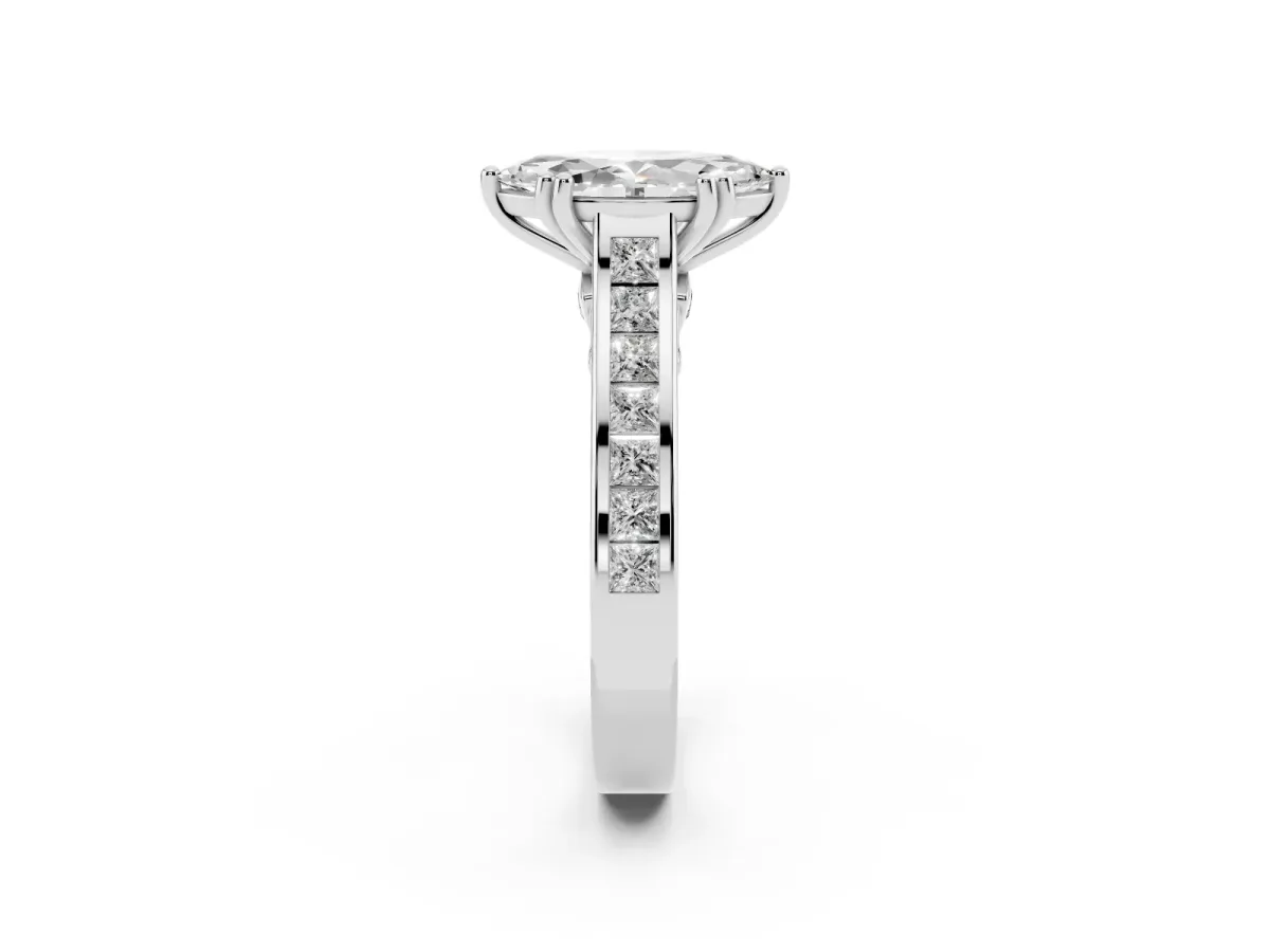 Marquise Cut Cut Channel Set Solitaire Engagement Ring with Prong Setting White gold