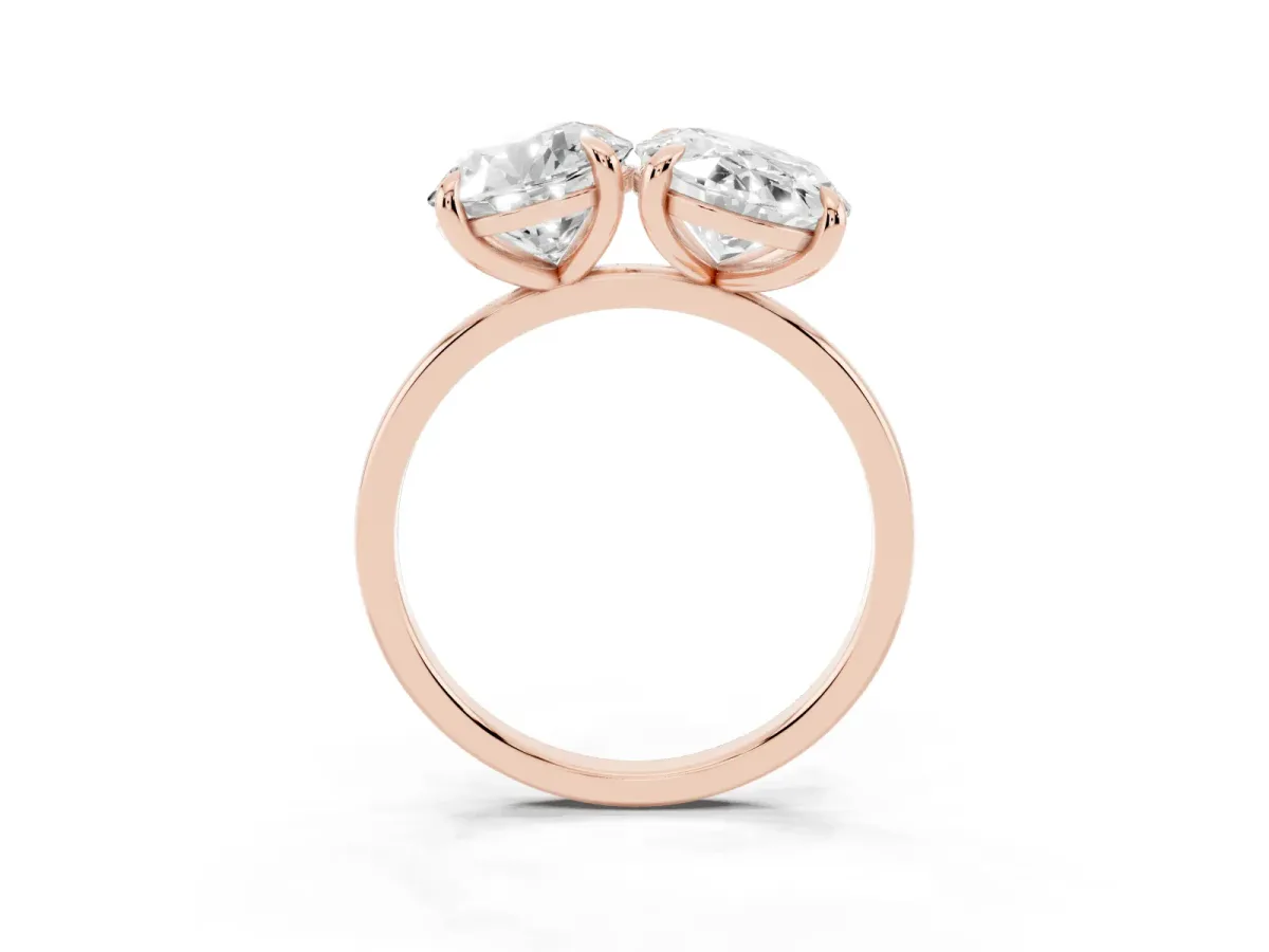 Round and Oval Toi Moi Ring with Prong Setting and Plain Band Rose gold