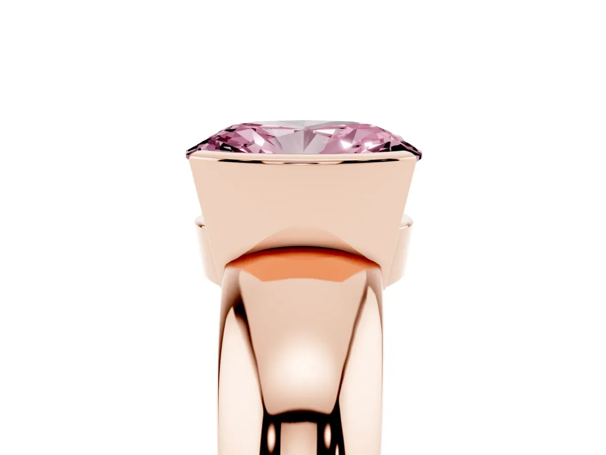 Fancy Pink Oval Cut Solitaire Tension Set Diamond Ring with Wide Band Rose gold