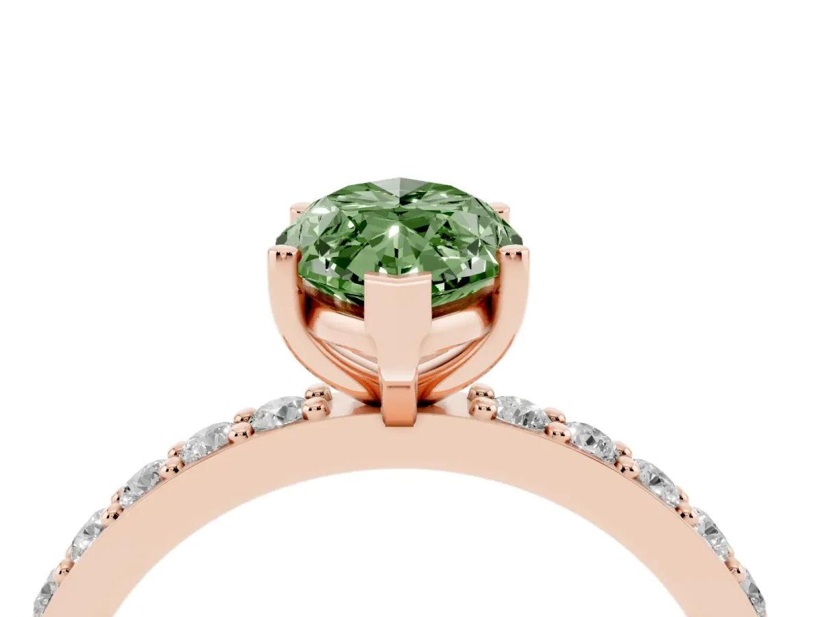 Fancy Green Marquise Cut Cut Diamond Solitaire with Pave Band and Four-Prong Setting Rose gold