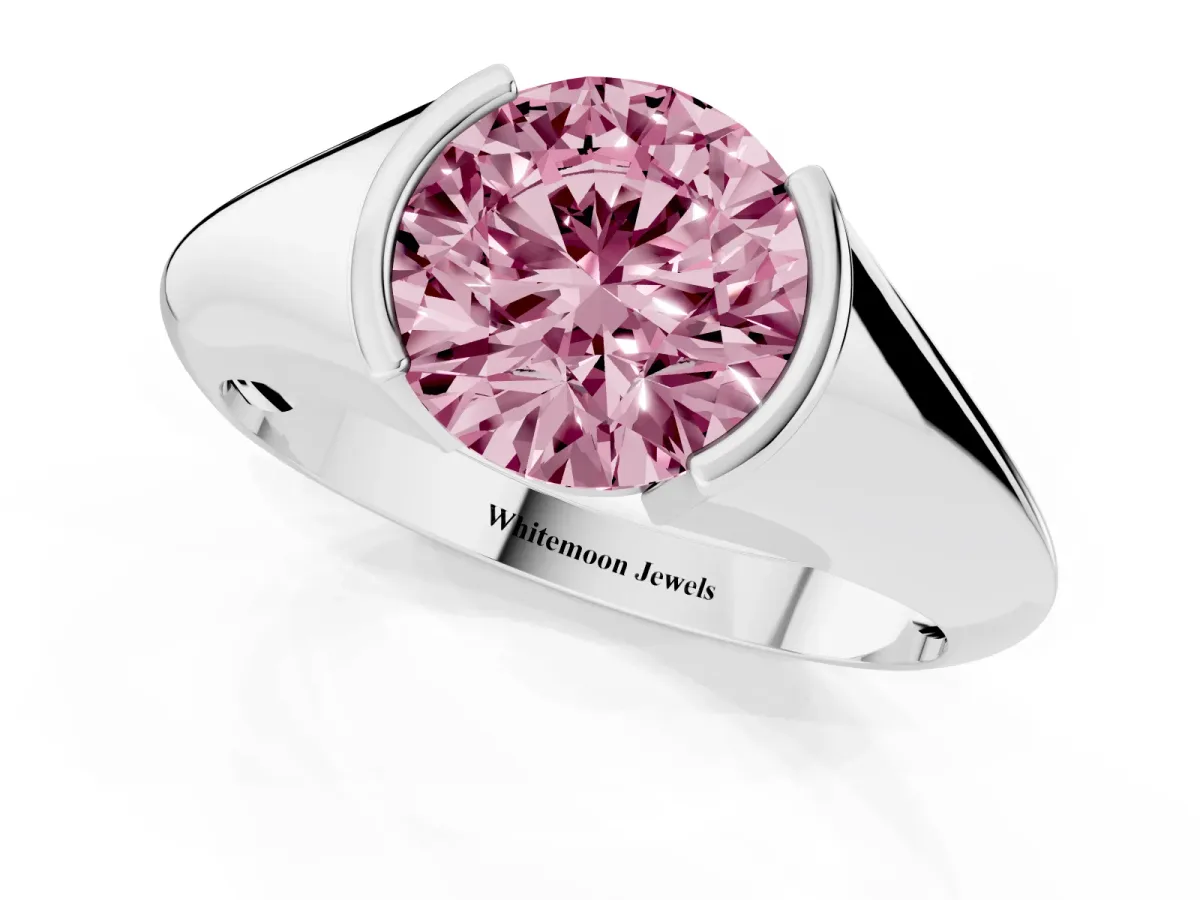 Fancy Pink Round Cut Solitaire Tension Set Diamond Ring Silver