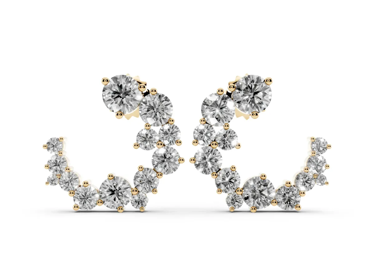 Round Diamond Hydrangea Bouquet Open Hoop Earrings Yellow gold