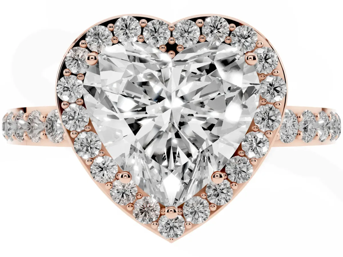 Heart Cut Halo Diamond Pavé Band Ring with Prong Setting Rose gold