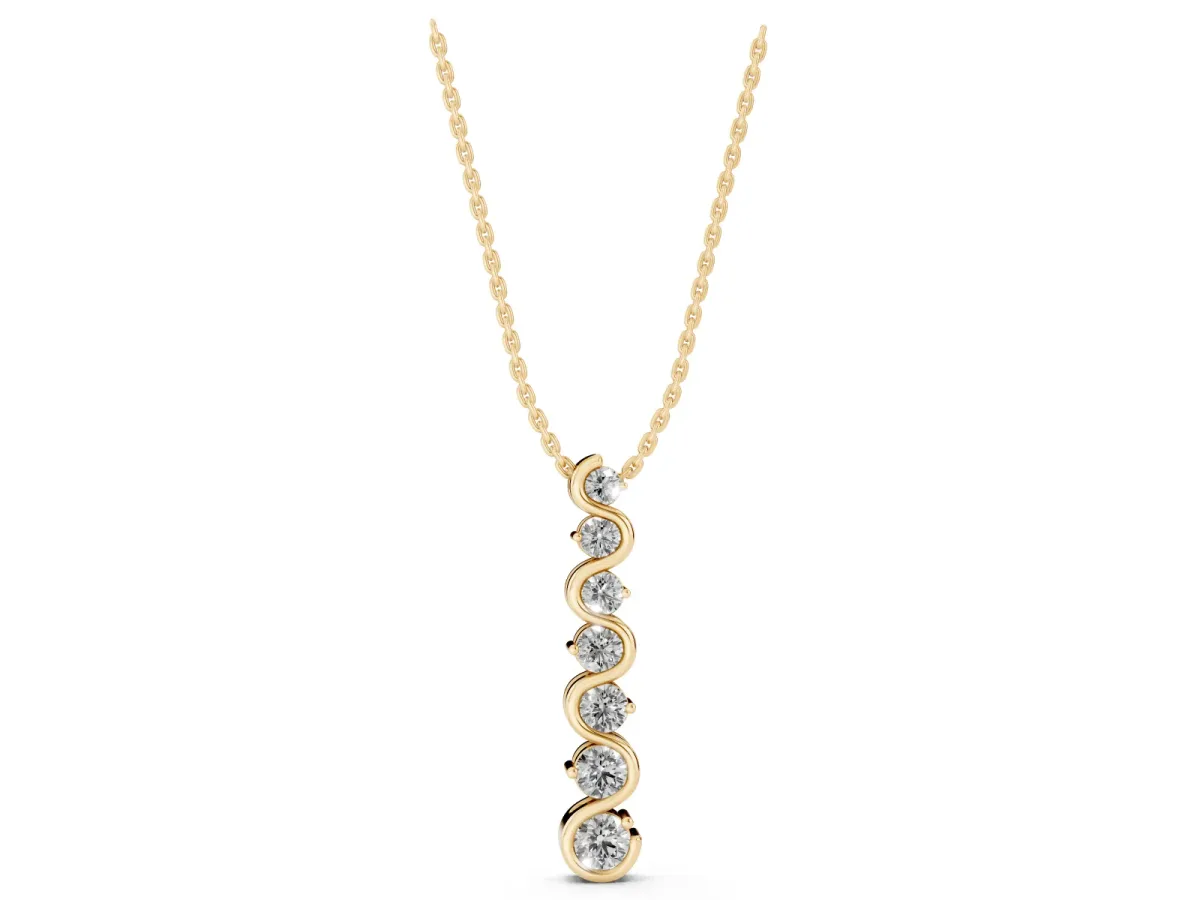 Round Diamond S-Curve Prong Set Pendant Yellow gold