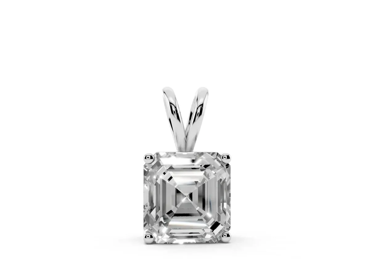 Asscher Diamond Solitaire Pendant with Four Prong Setting Silver