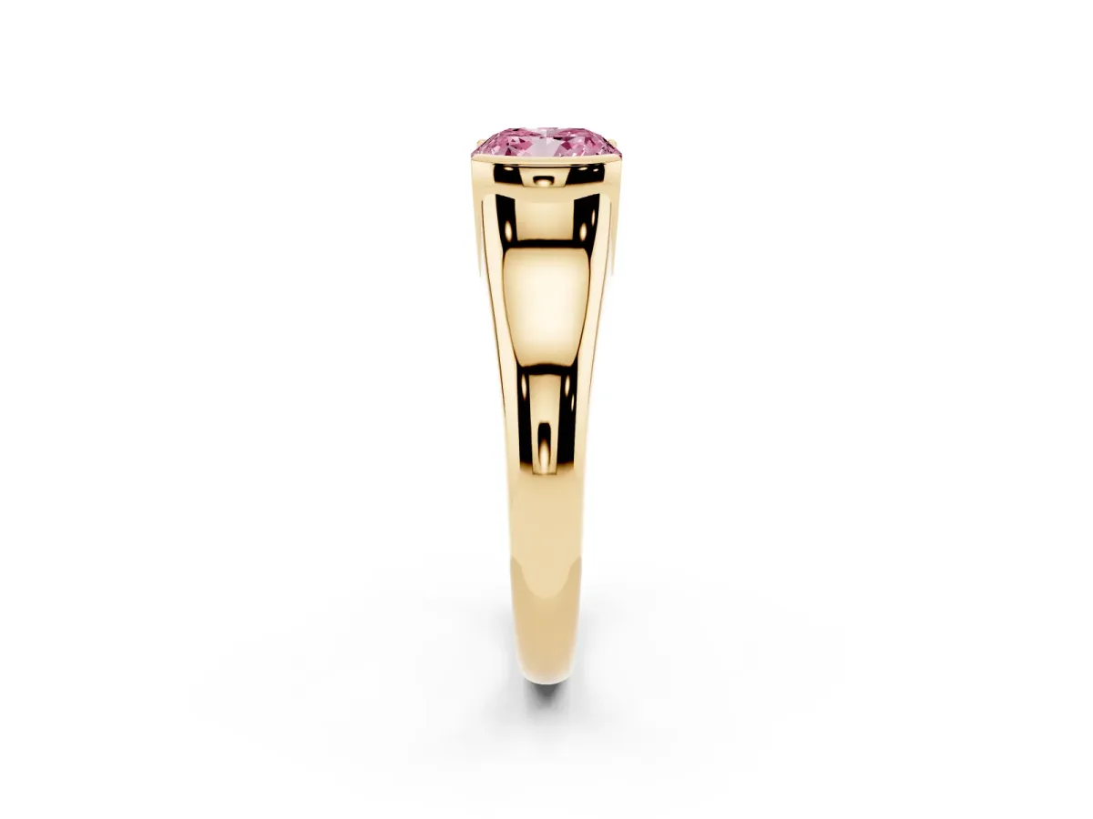 Fancy Pink Cushion Cut Solitaire Tension Set Diamond Ring with Split Shank Band Yellow gold