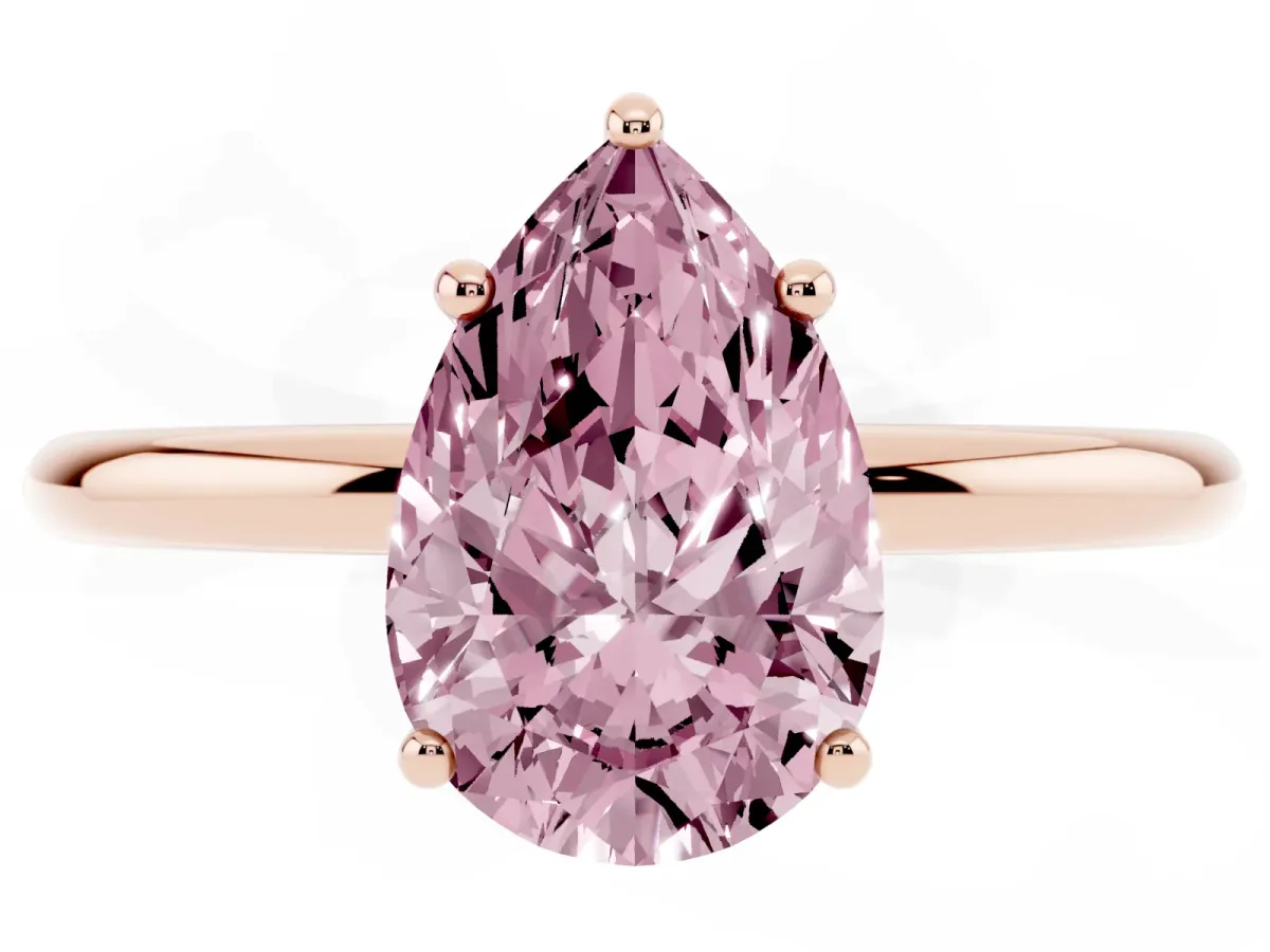 Fancy Pink Pear Cut Solitaire Diamond Ring with a Classic Band and Four-Prong Setting Rose gold