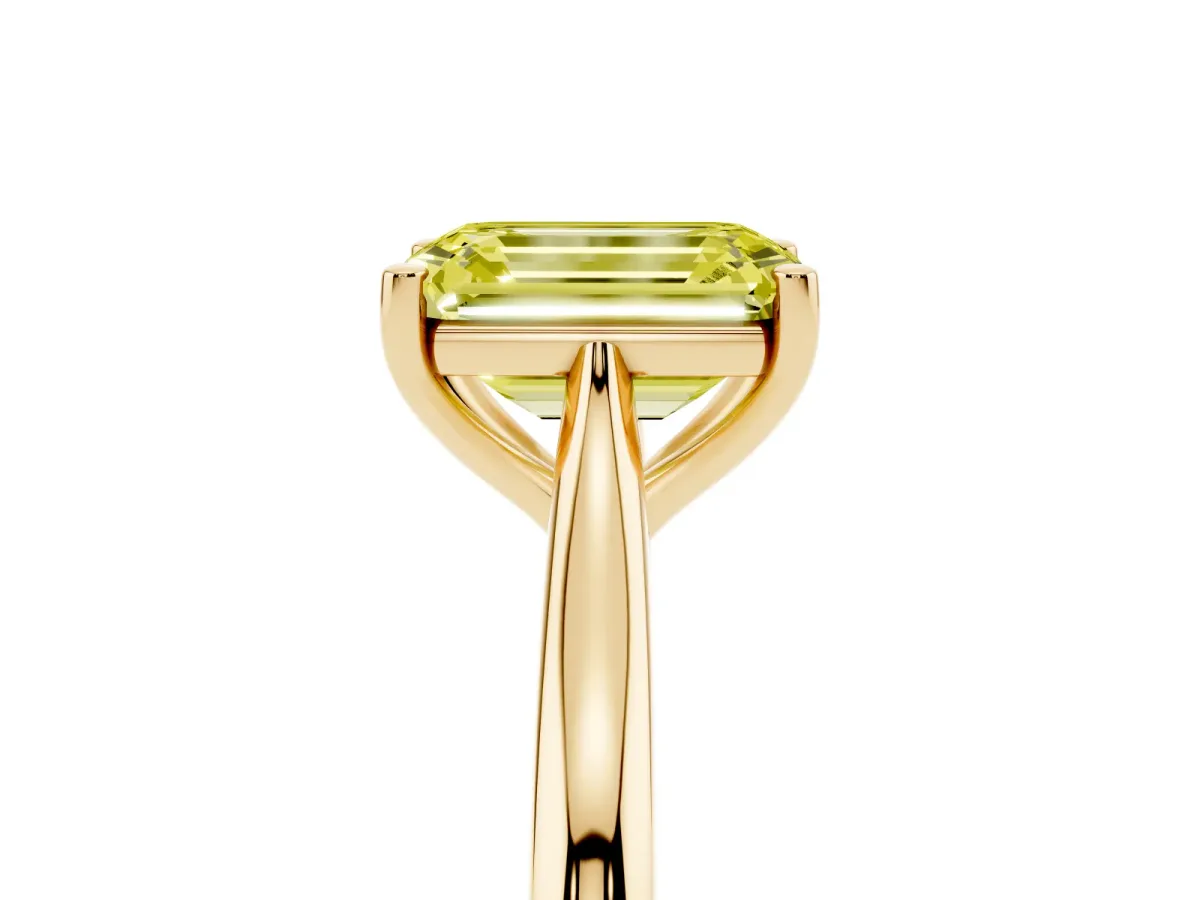 Fancy Yellow Emerald Cut Cut Solitaire Ring with Cathedral Band and Four-Prong Setting Yellow gold