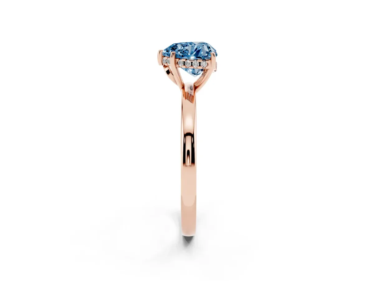 Fancy Blue Heart Cut Solitaire Diamond Ring with Prong Setting and Plain Band Rose gold