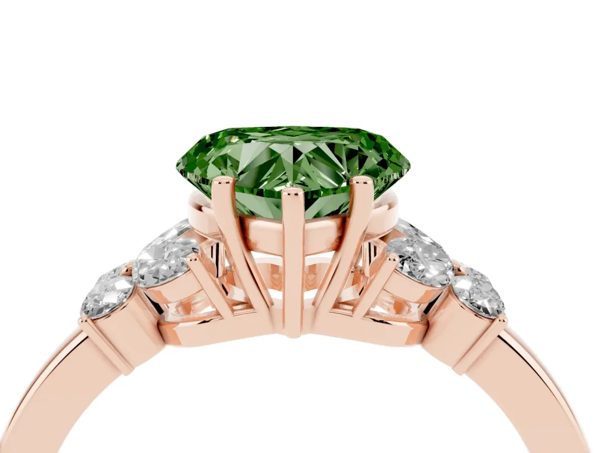 Fancy Green Heart Cut Cut Solitaire Floral Diamond Ring with Four-Prong Setting Rose gold