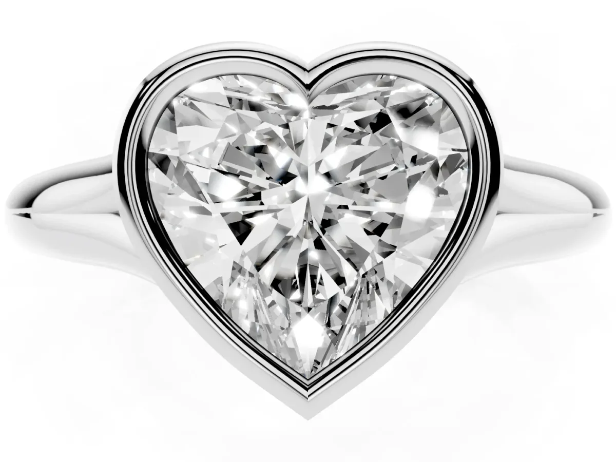 Bezel Set Heart Cut Solitaire Diamond Ring with Smooth Band Silver