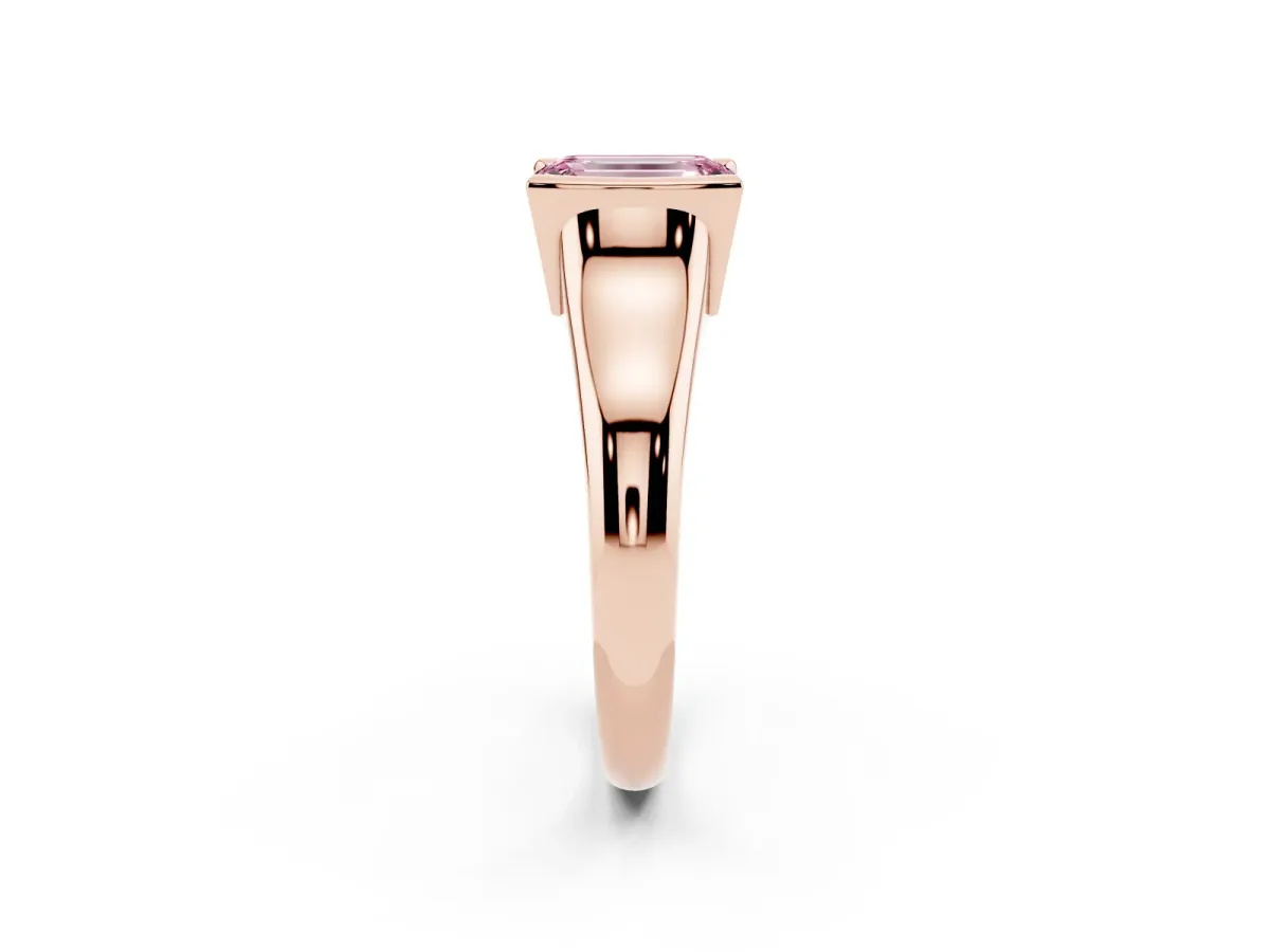 Fancy Pink Emerald Cut Solitaire Tension Set Diamond Ring with Split Shank Band Rose gold