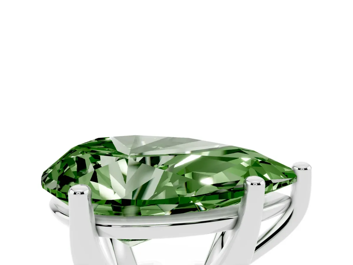 Fancy Green Pear Cut Cut Diamond Solitaire Engagement Ring with Tapered Plain Band and Four-Prong Setting Platinum