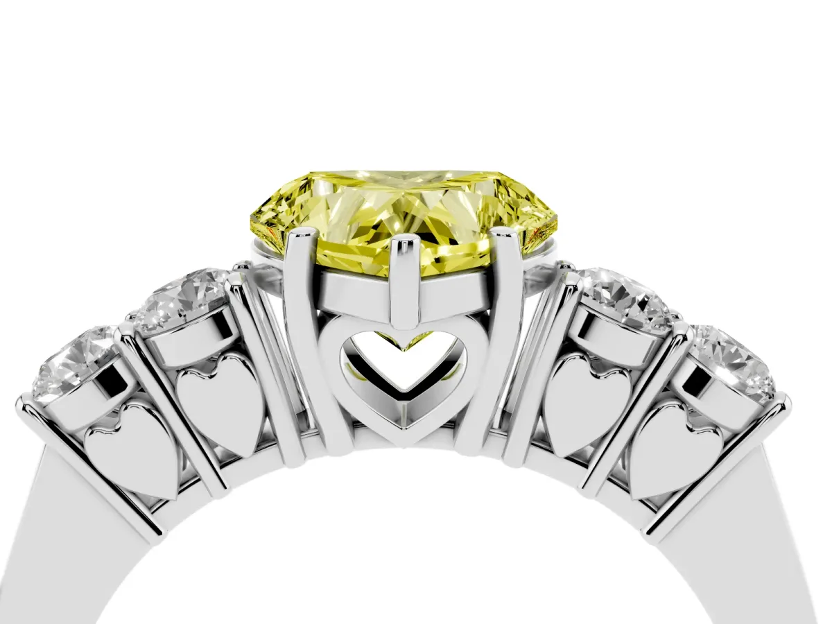 Fancy Yellow Heart Cut Cut Diamond Five-Stone Prong Set White Gold Ring Platinum