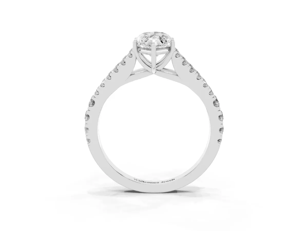 Marquise Cut Diamond Split Shank Engagement Ring with Round Pavé and Prong Setting Platinum