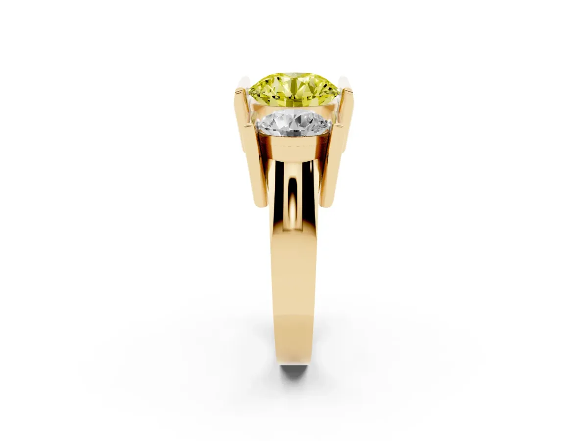 Fancy Yellow Three Stone Round Cut Cut Channel Set Diamond Ring Yellow gold