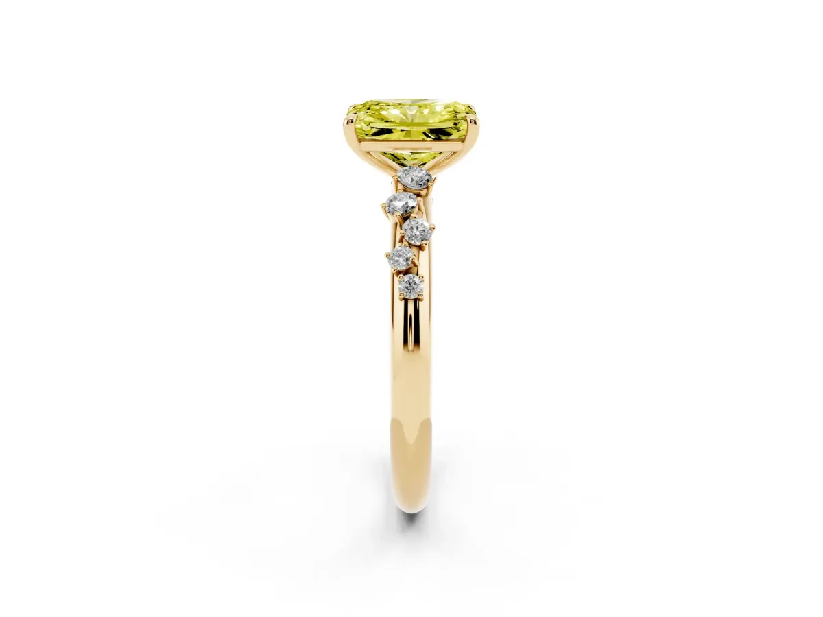 Fancy Yellow Radiant Cut Diamond Cluster Prong-Set Solitaire Ring Yellow gold
