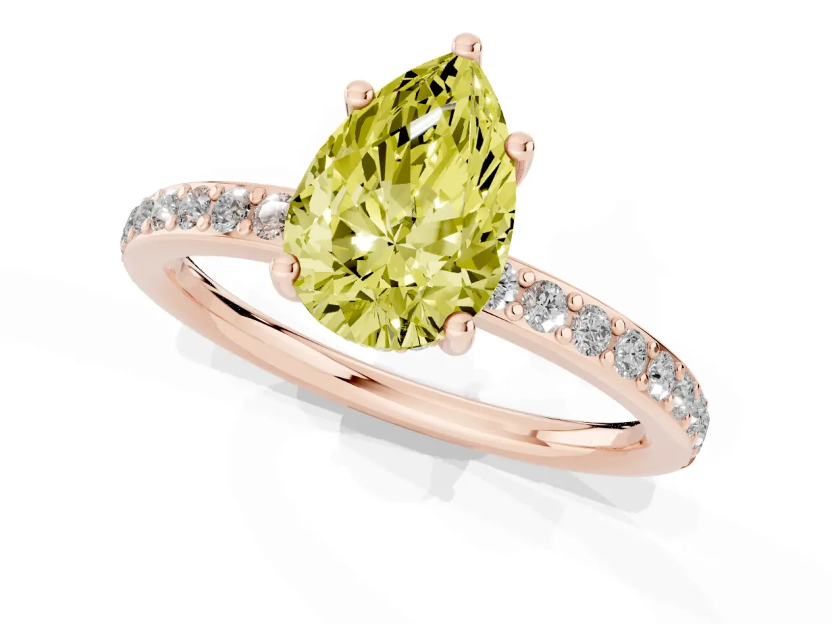Fancy Yellow Pear Cut Cut Diamond Pavé Band Ring with Four-Prong Setting Rose gold