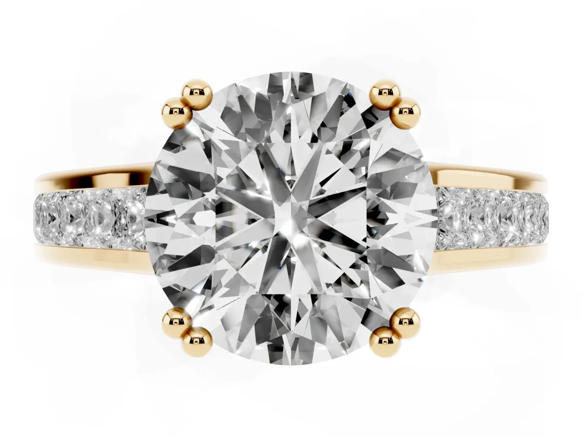 Round Cut Cut Channel Set Solitaire Engagement Ring with Prong Setting Yellow gold