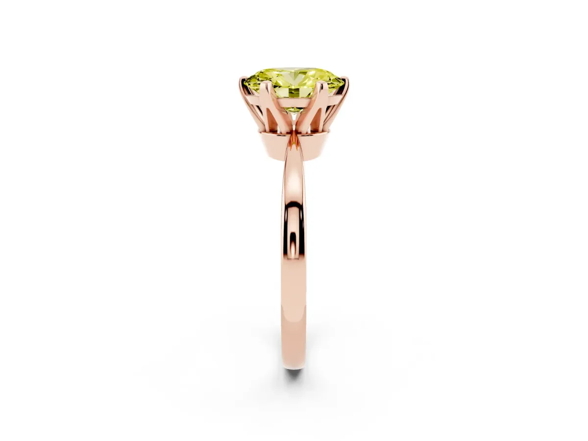Fancy Yellow Oval Cut Solitaire Engagement Ring with Six-Prong Setting and Tapered Band Rose gold