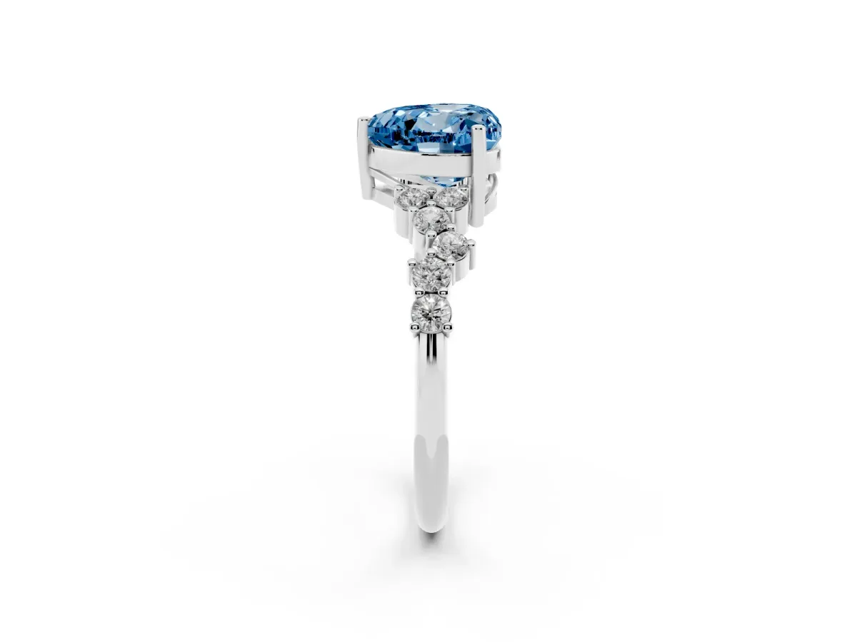 Fancy Blue Heart Cut Diamond Scattered Round Accent Ring with Prong Setting White gold