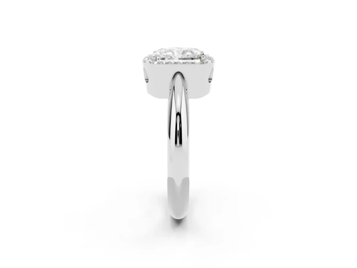 Radiant Cut Cut Diamond Halo Engagement Ring with Split Shank and Four-Prong Setting Silver