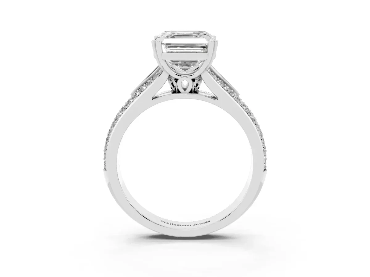 Asscher Cut Diamond Split Shank Engagement Ring with Pavé Band White gold