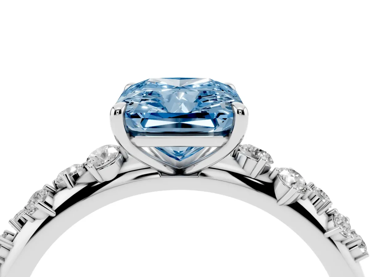 Fancy Blue Radiant Cut Diamond Cluster Prong-Set Solitaire Ring Platinum